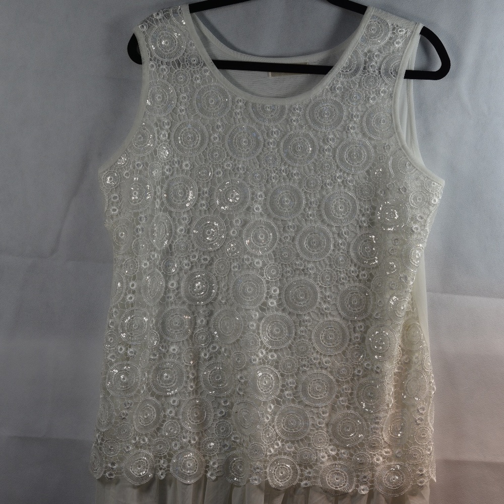 Simply Couture white sequin lace top SZ L